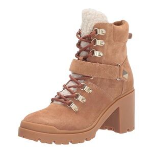 Marc Fisher Nature Suede Lug Ankle Sole Boots, Zip, 3.5” Heel, Tan, Size 9.5